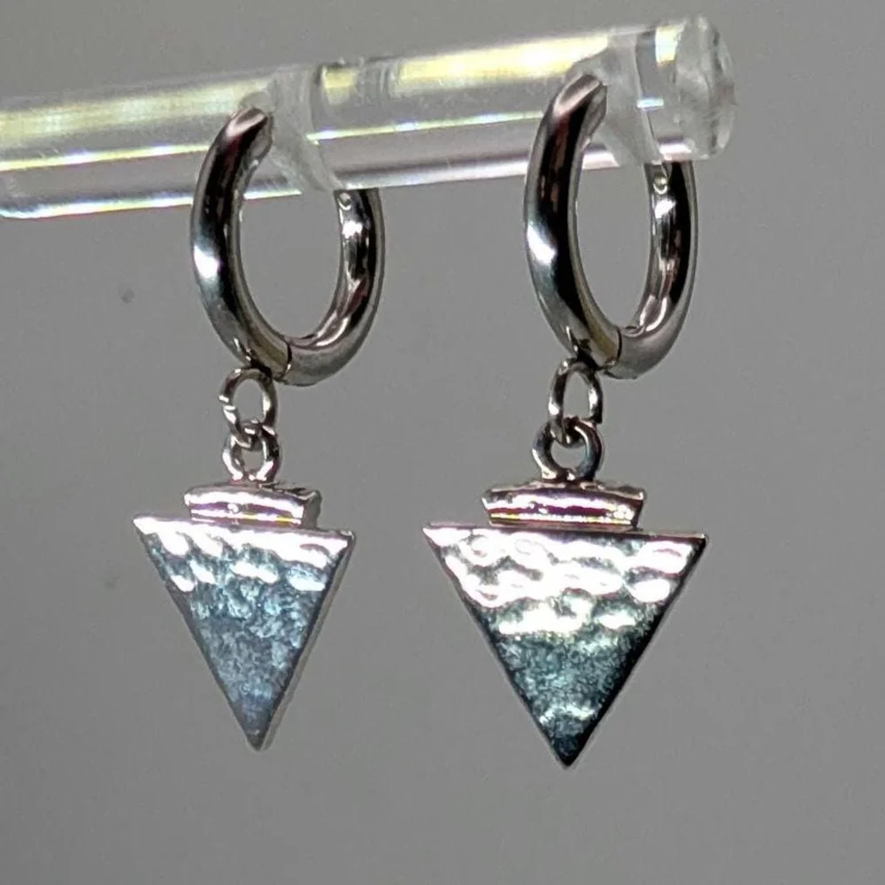 Rhodium Arrowhead Huggie Earrings Turquoise Colored Howlite